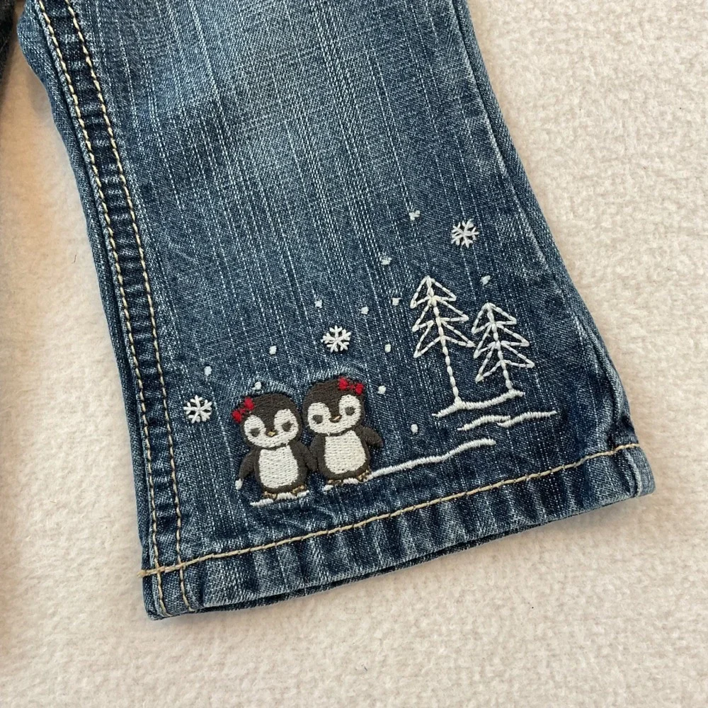 Gymboree Baby Girl Penguin Winter Embroidered Jeans Blue Denim 6-12 Months